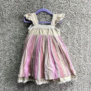 Well Dressed Wolf Dress Girls 3T Daydream Beige Tan and Pink A-Line